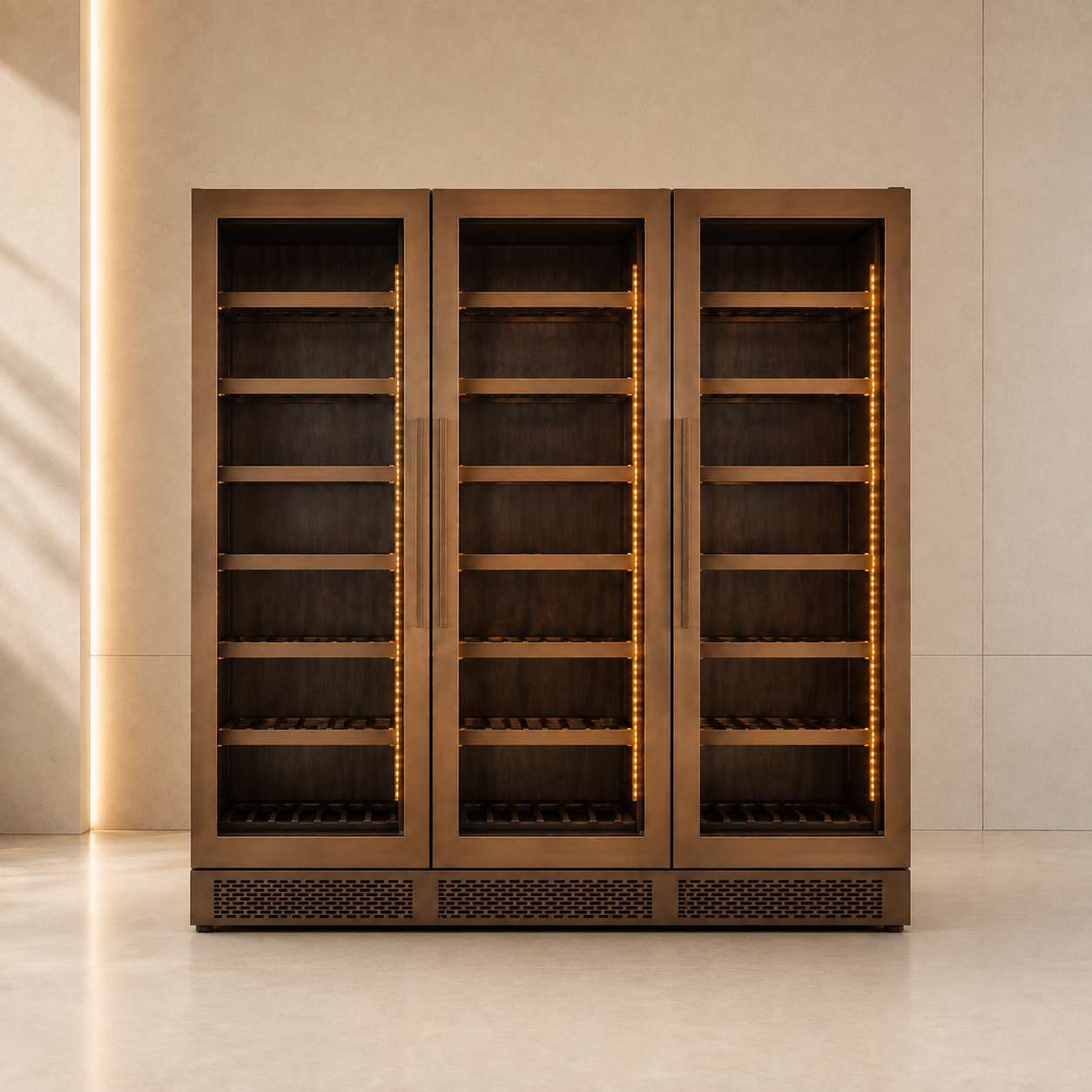 Antique bronze three door wine cabinet