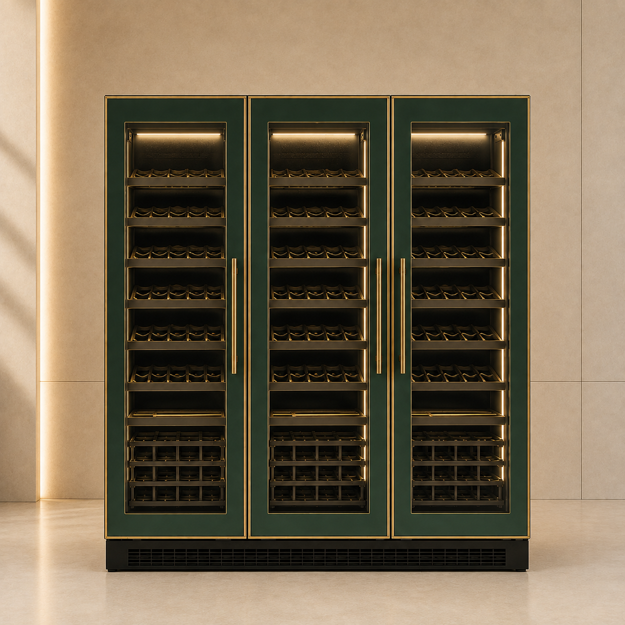 Deep green three door glass wine cabinet