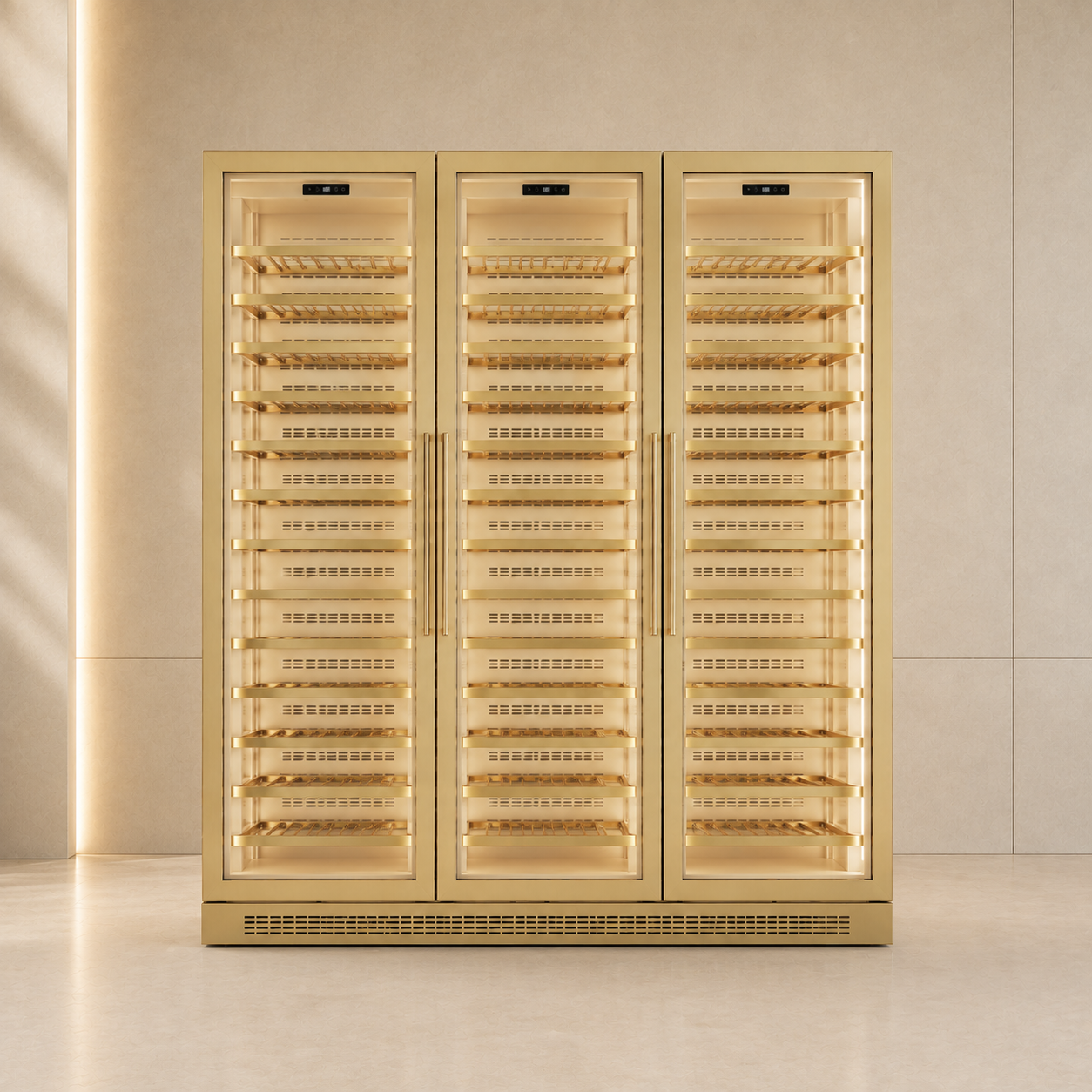 Light gold three door wine cabinet